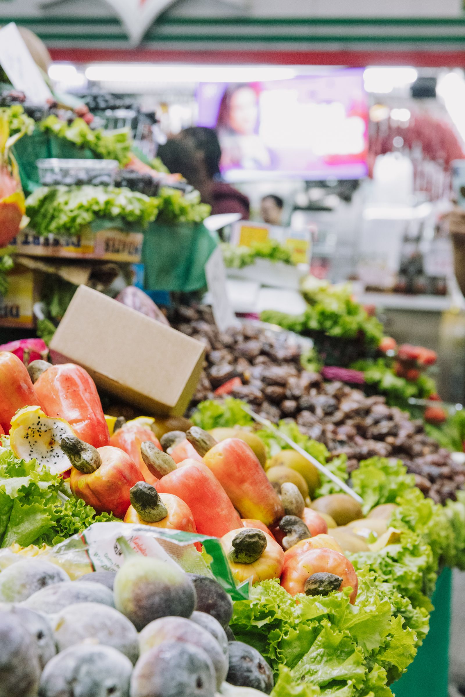 Colourful fresh fruit and vegetables on display at Fruit Lovers Market